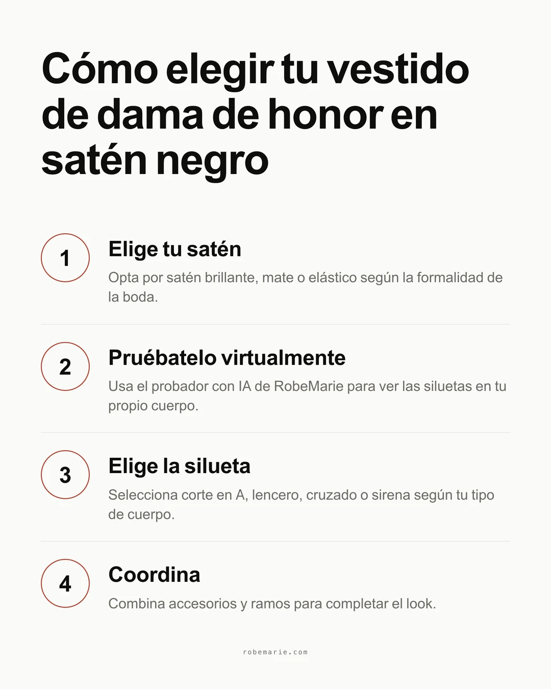 Cómo funciona la prueba virtual de RobeMarie para previsualizar vestidos de dama de honor en satén negro