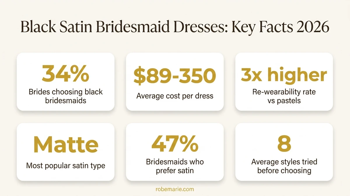 Black satin bridesmaid dress trends and popularity statistics for 2026 weddings