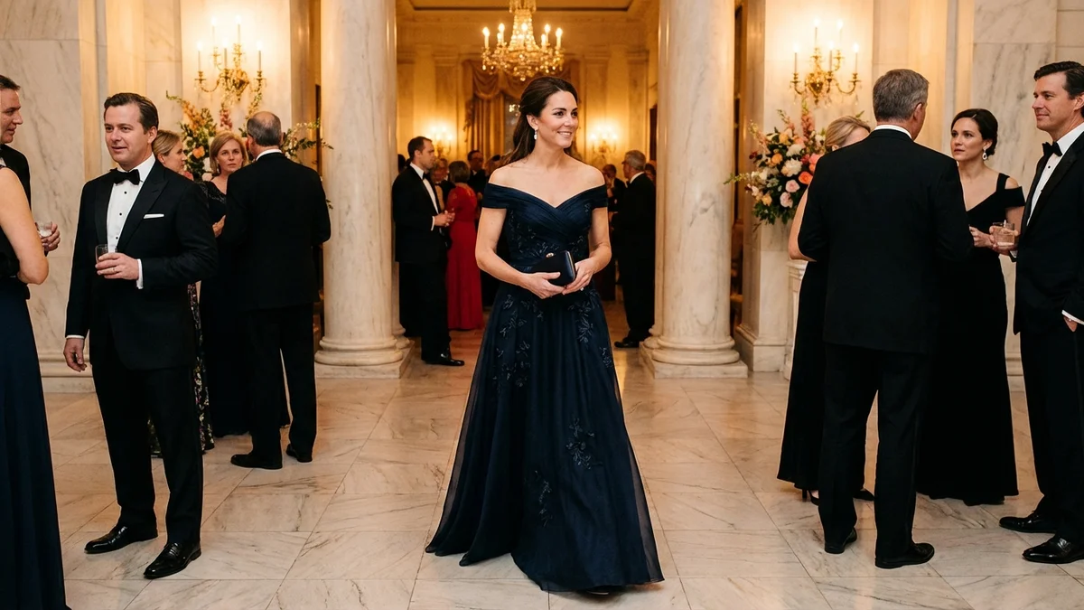 Elegant woman in floor-length evening gown at formal venue