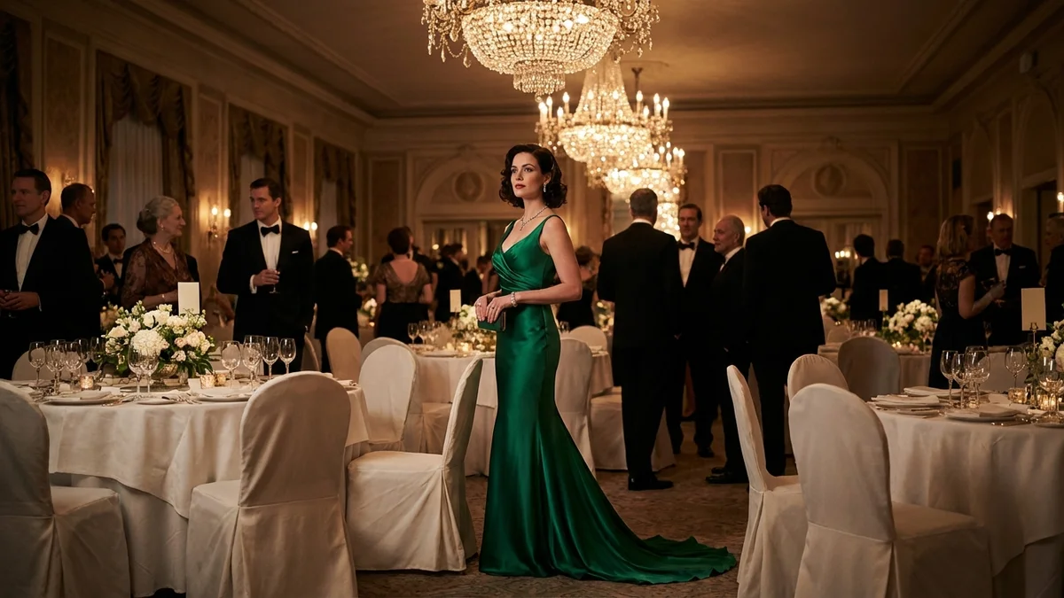 Elegant black tie wedding guest dresses in a luxury boutique setting