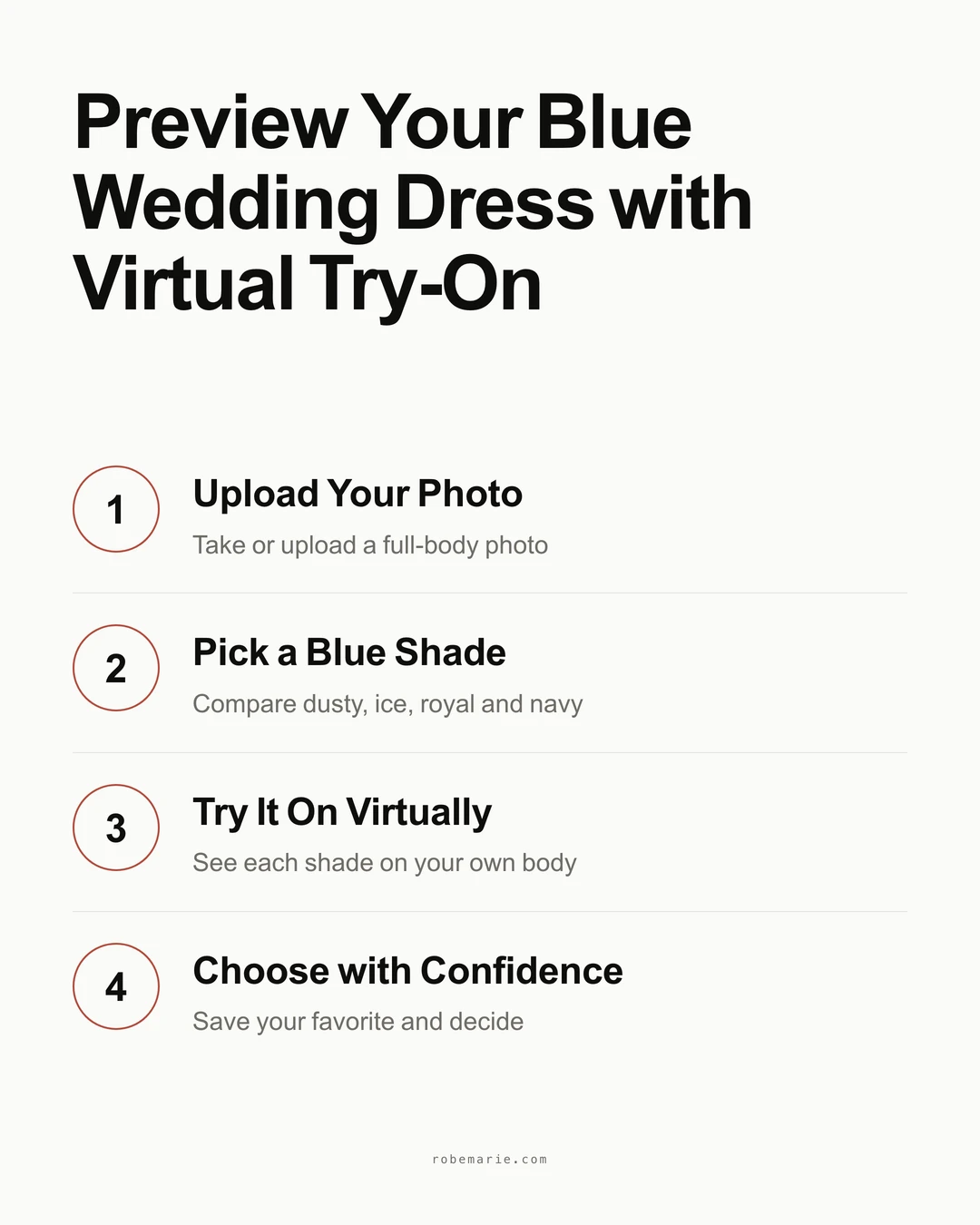 How virtual try-on works in three steps for previewing a blue wedding dress