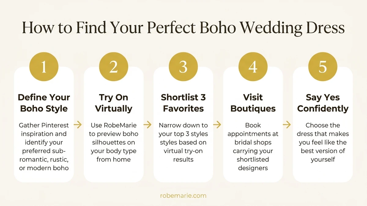 How to find your perfect boho wedding dress: a step-by-step process from defining your style to saying yes