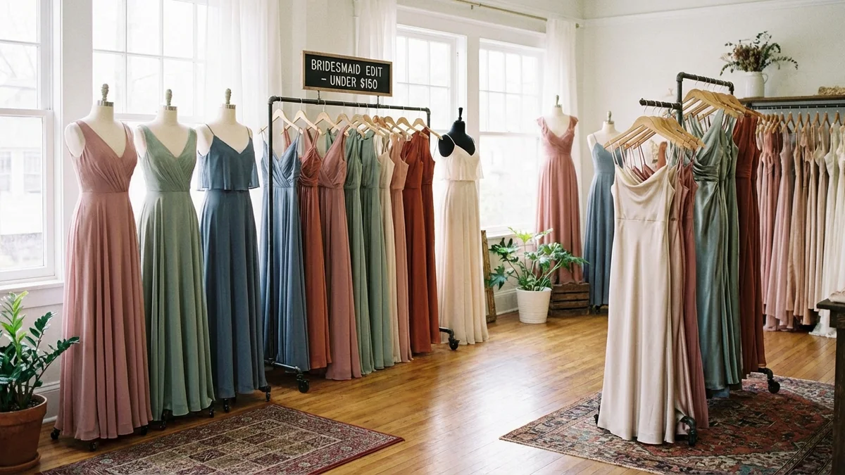 Beautiful affordable bridesmaid dresses in various colors displayed together