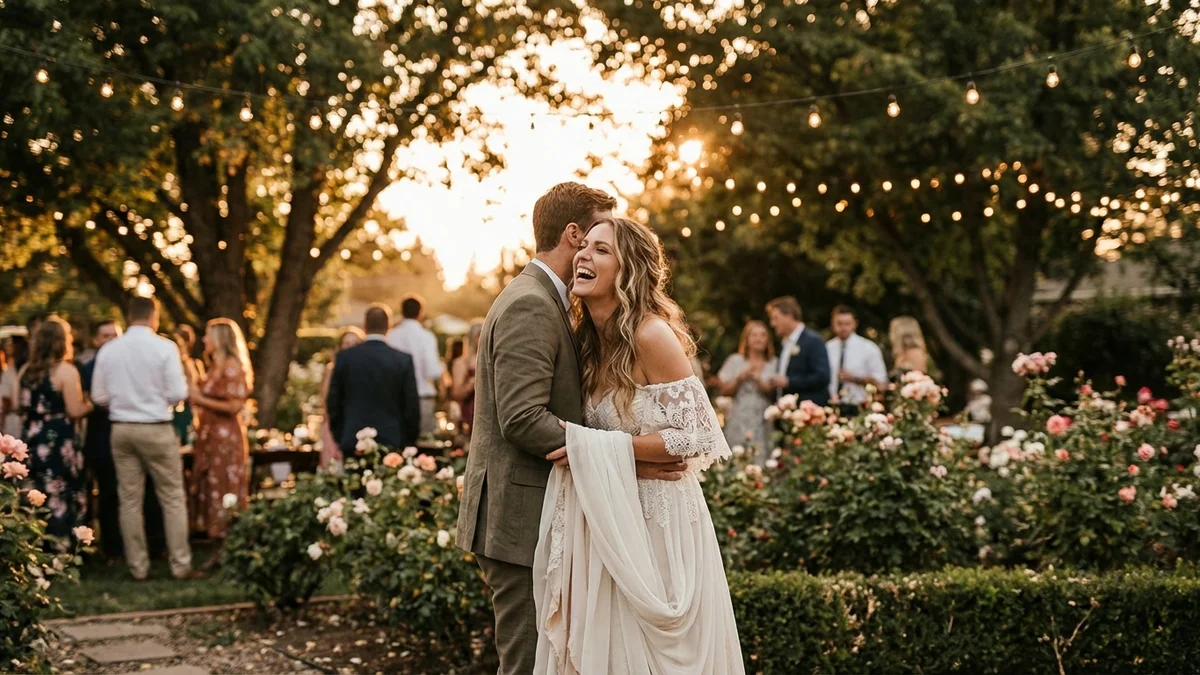 Bride in casual wedding dress at a romantic outdoor venue