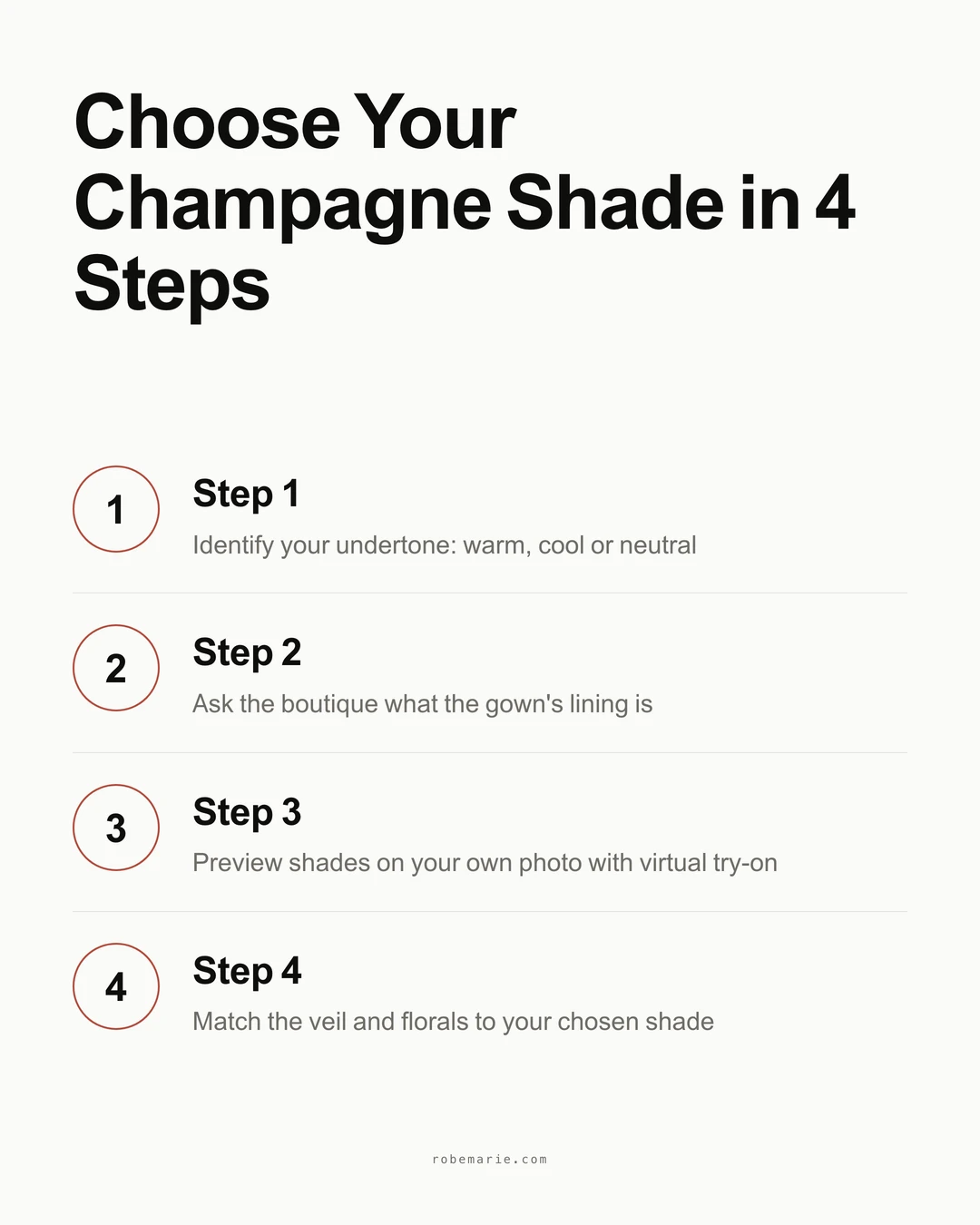 Three-step process for previewing a champagne wedding dress with virtual try-on