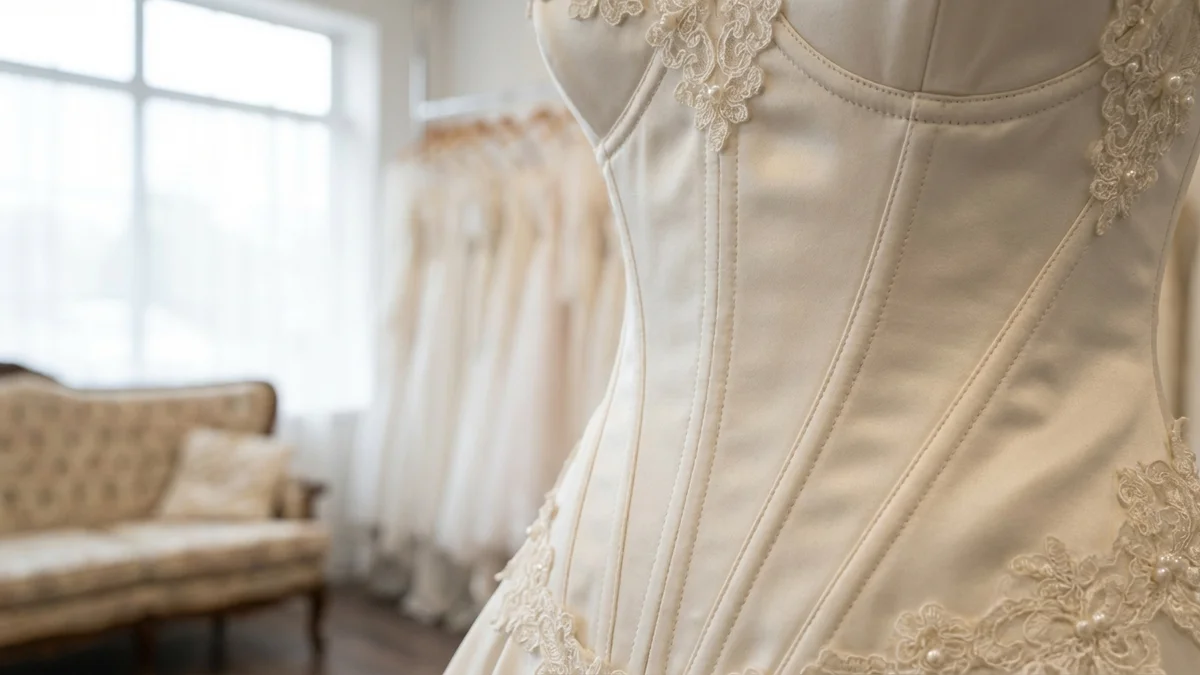 Structured corset wedding dress bodice detail