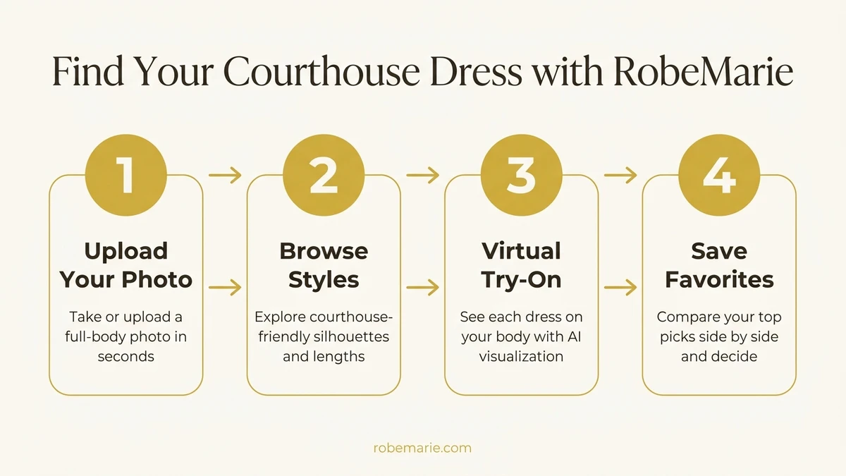 How RobeMarie virtual try-on helps courthouse brides preview dress styles from home in three simple steps