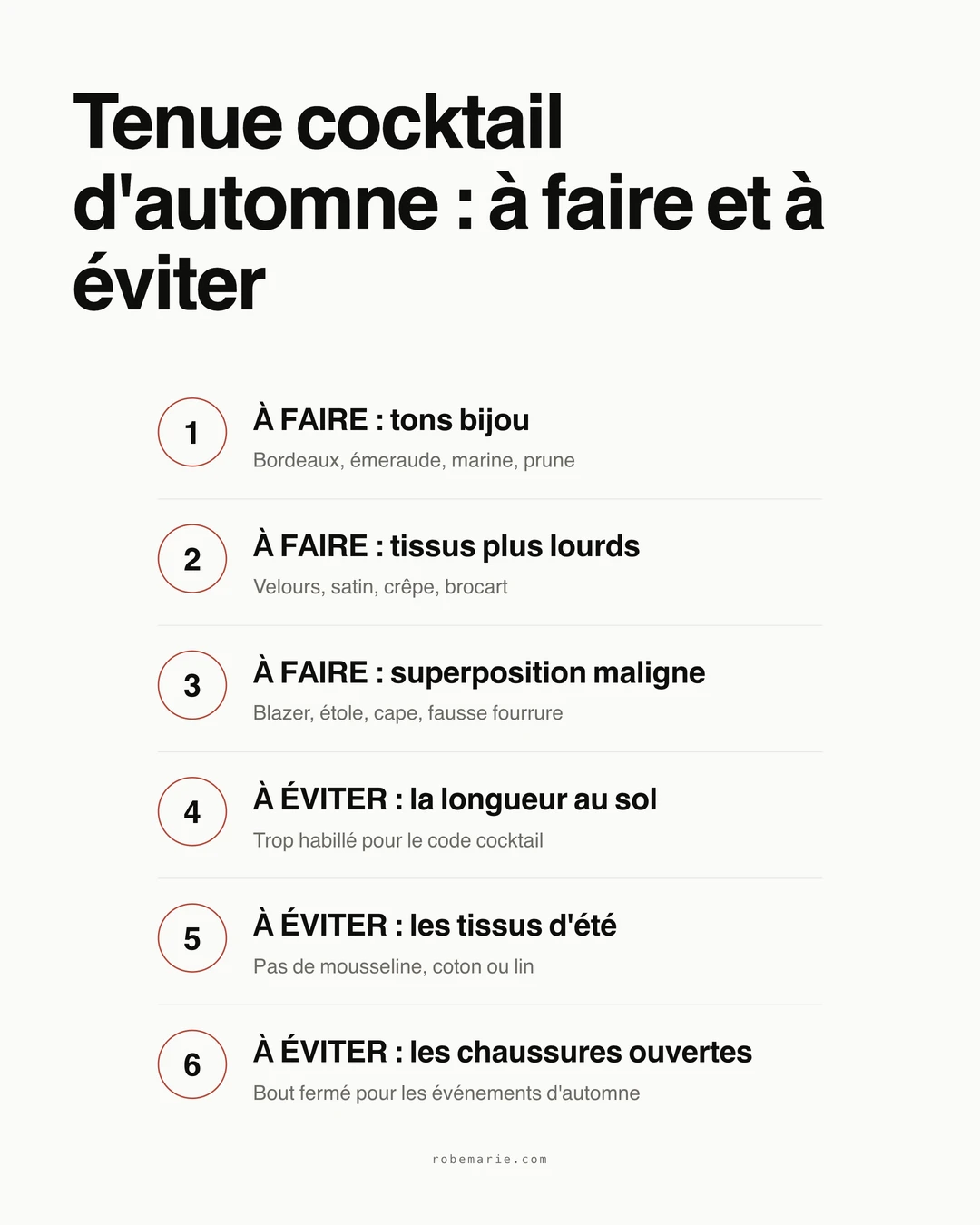 Liste à faire et à éviter pour la tenue cocktail d'automne