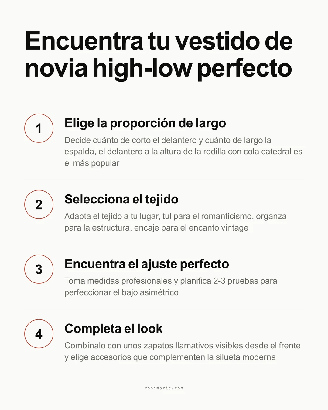 Proceso paso a paso que muestra cómo usar la prueba virtual para previsualizar estilos de vestido de novia high-low antes de ir a las tiendas