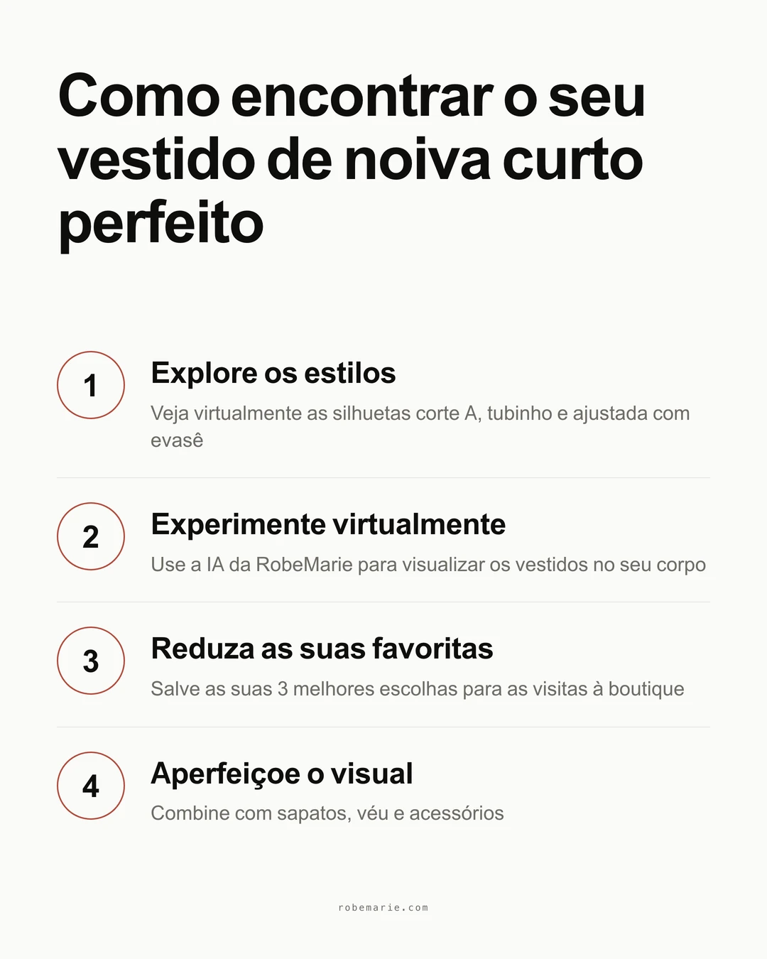 Processo passo a passo de como encontrar o seu vestido de noiva curto perfeito