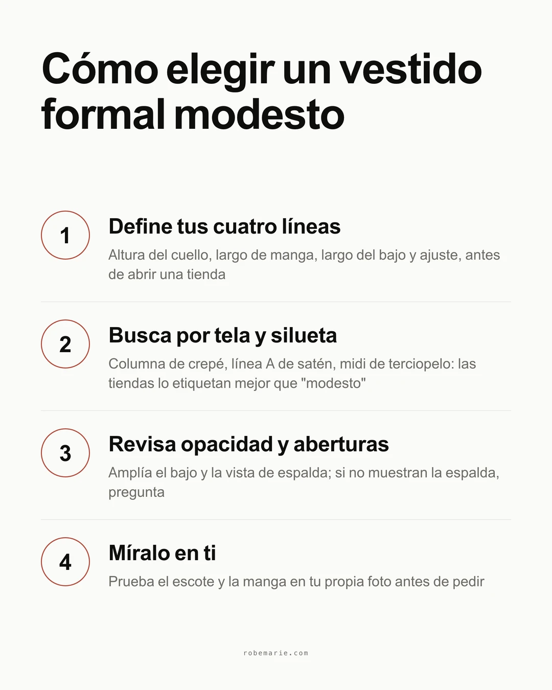Cómo elegir un vestido formal modesto en cuatro pasos, desde escribir tus reglas de cobertura hasta la prueba virtual