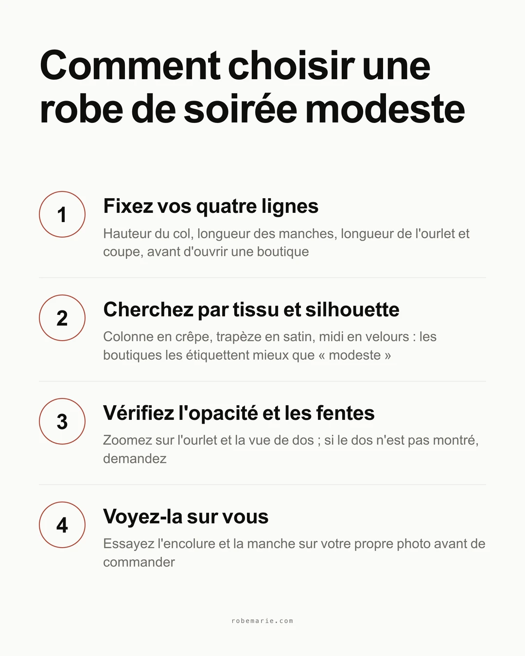 Comment choisir une robe de soirée modeste en quatre étapes, de la rédaction de vos règles de couverture à l'essayage virtuel