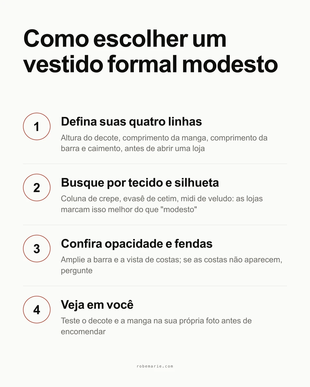 Como escolher um vestido formal modesto em quatro passos, de anotar as suas regras de cobertura até a prova virtual