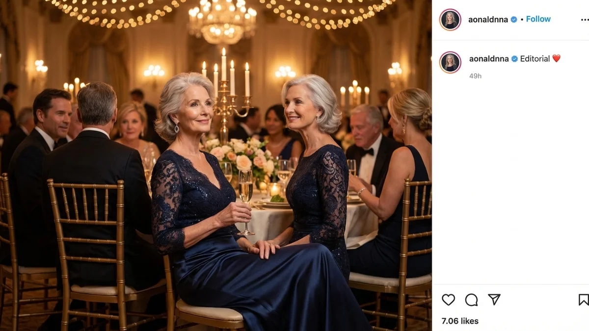 Elegant mother of the groom in a sophisticated navy floor-length dress at a wedding ceremony