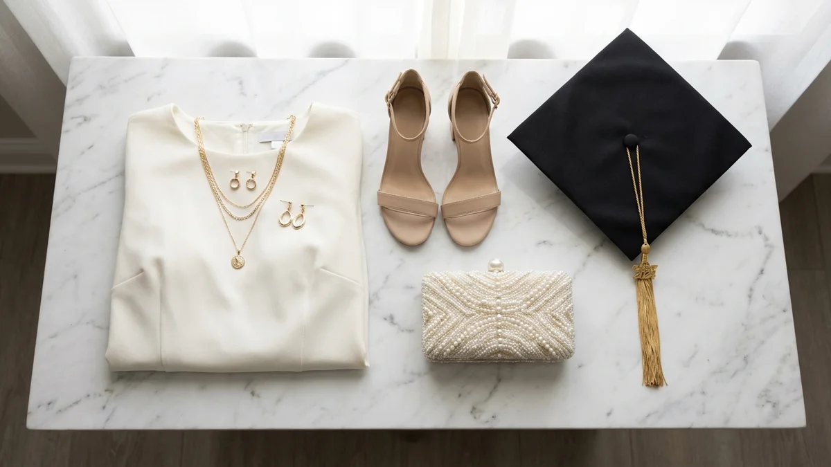 Styled plus size graduation outfit with accessories