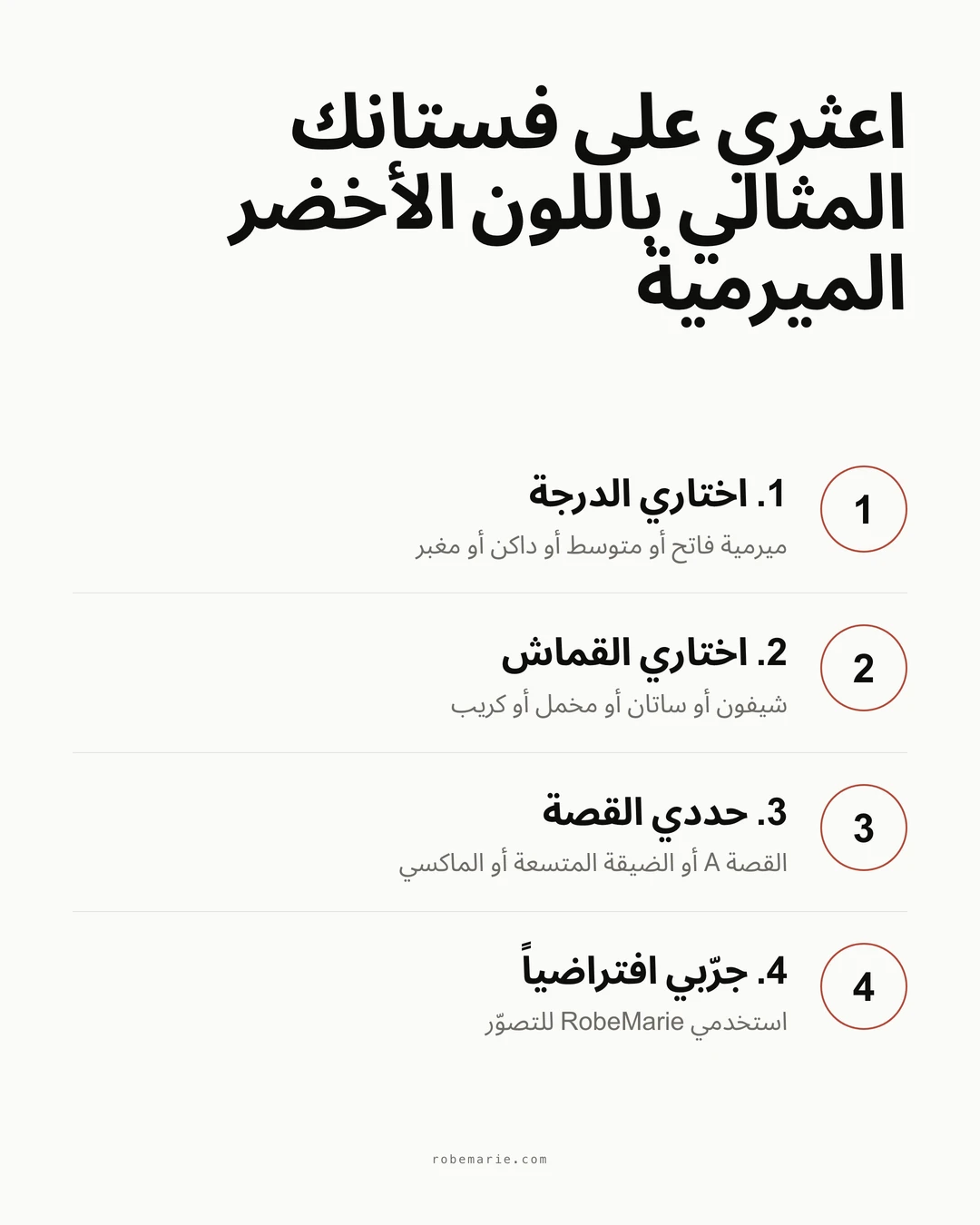 إنفوغرافيك خطوات إيجاد فستان الإشبينة المثالي باللون الأخضر الميرمية