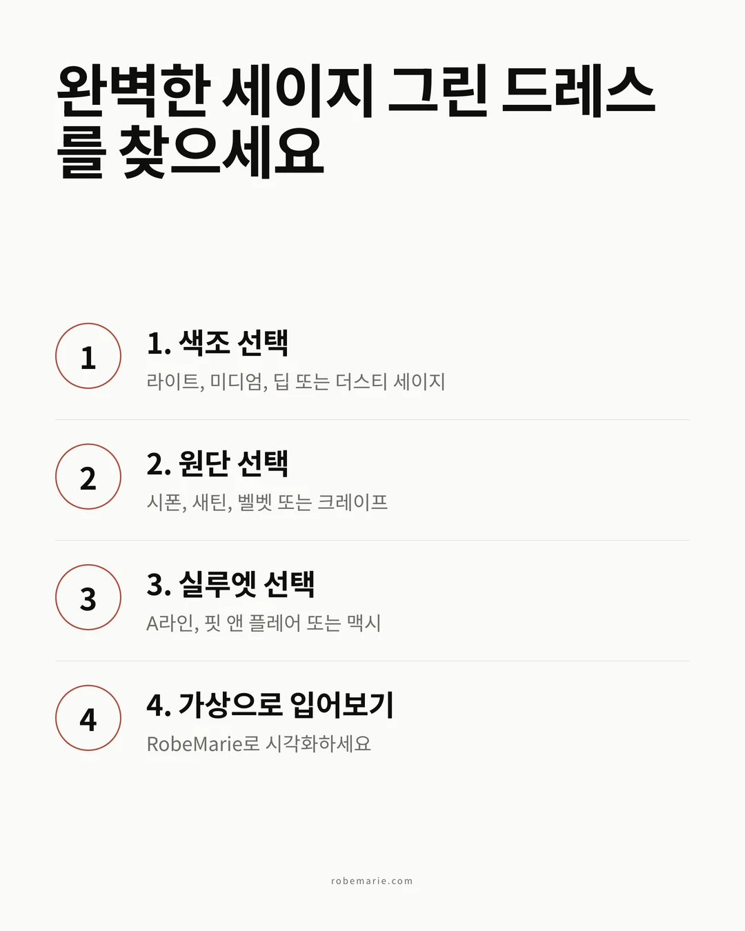 완벽한 세이지 그린 들러리 드레스를 찾는 과정 인포그래픽