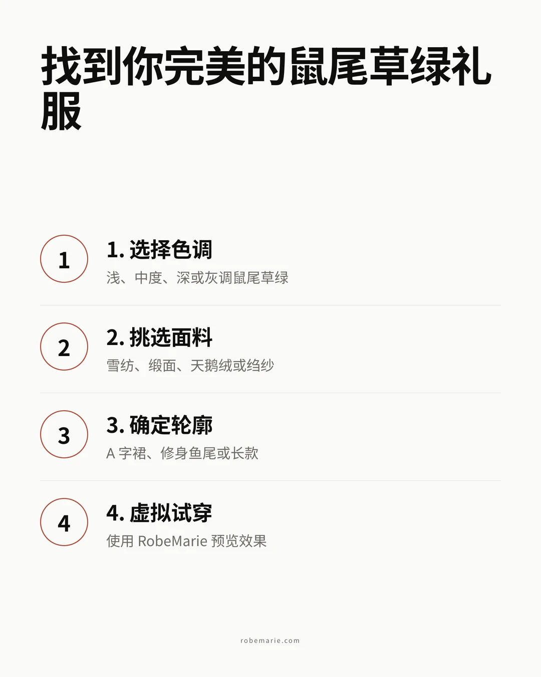 如何找到完美鼠尾草绿伴娘裙流程信息图