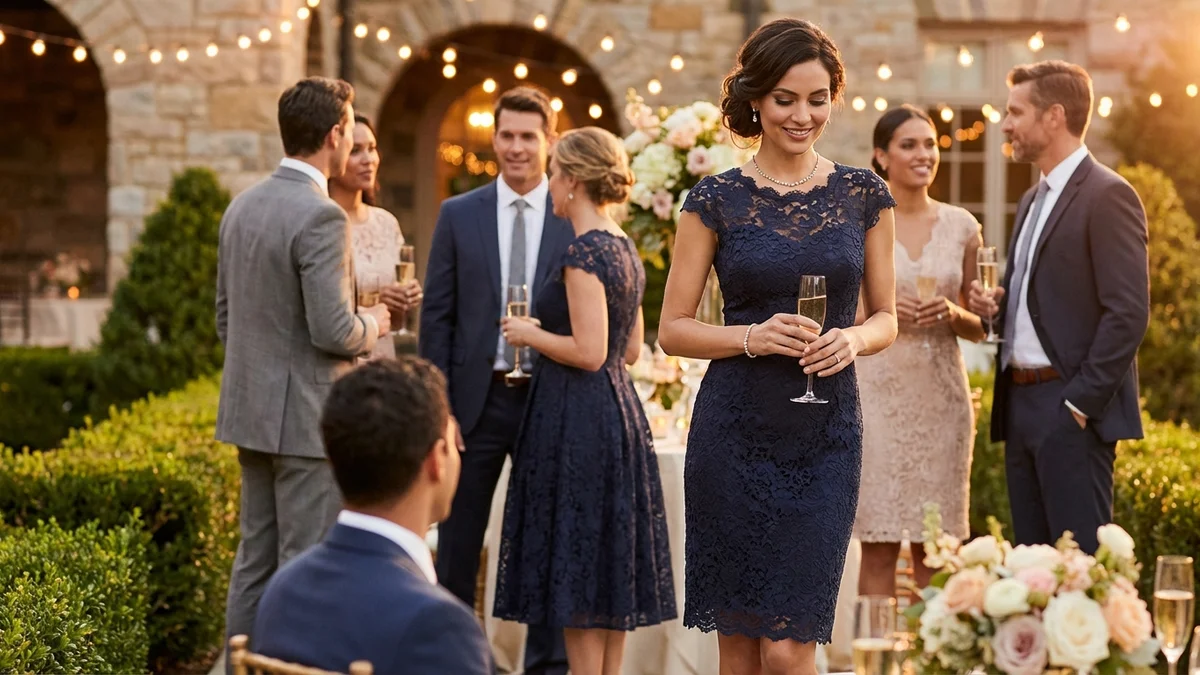 Elegant semi-formal wedding guest outfit inspiration