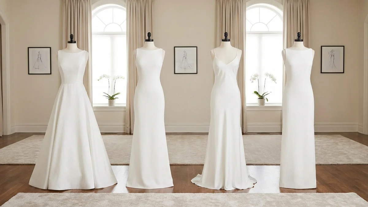 Different minimalist wedding dress silhouettes