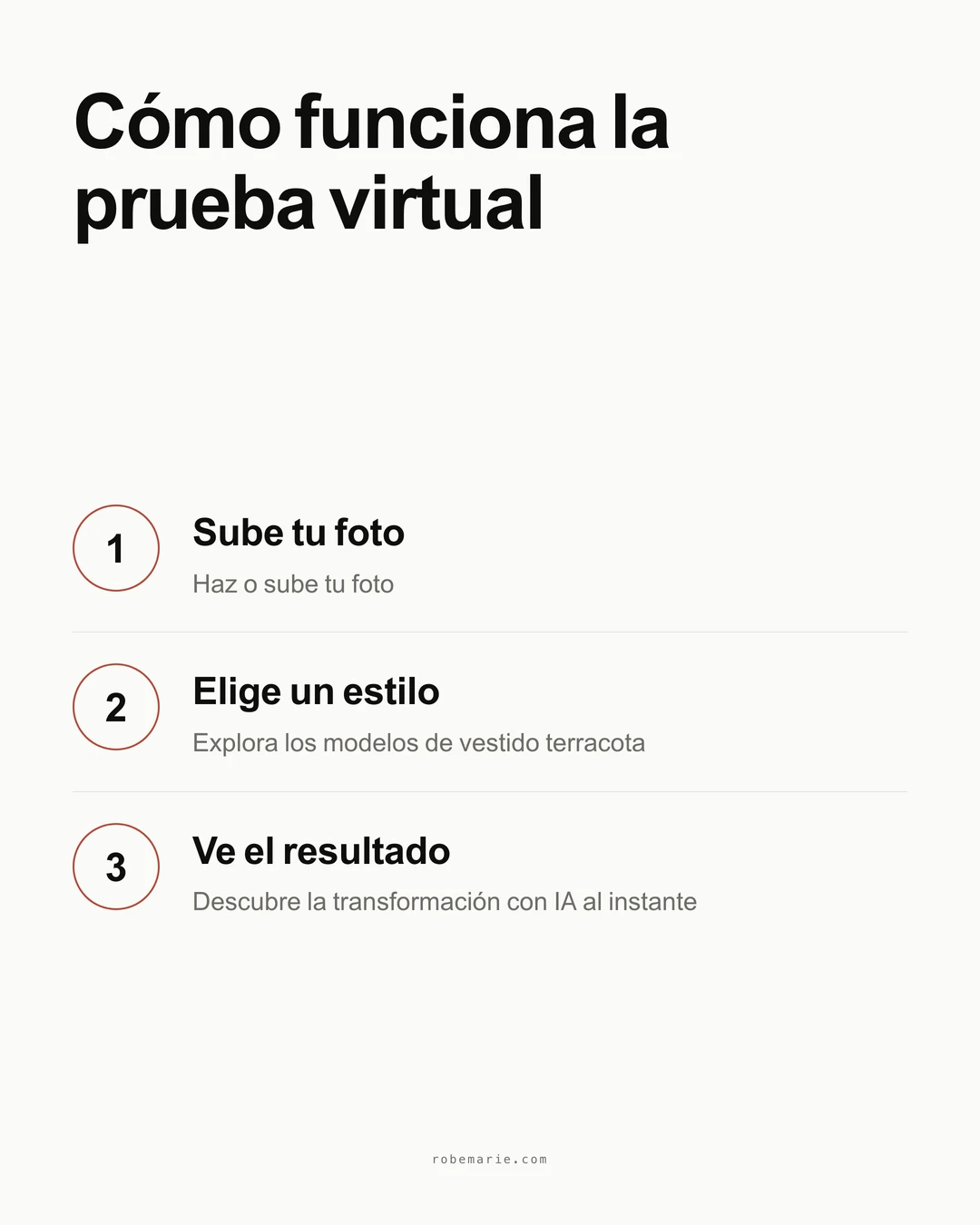 Proceso paso a paso del uso de la prueba virtual para elegir un vestido de dama de honor terracota