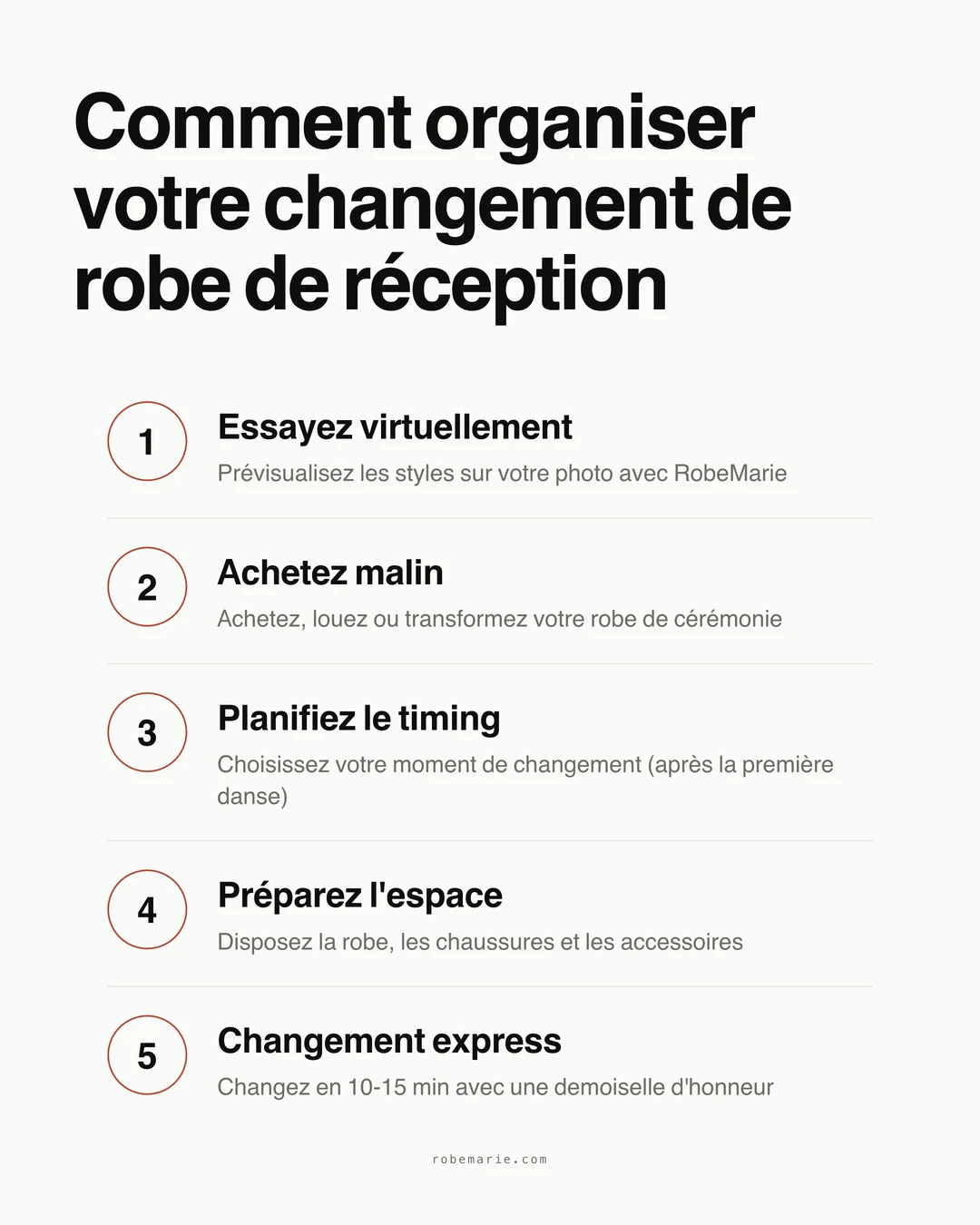 Processus étape par étape pour choisir votre robe de réception et l'enfiler