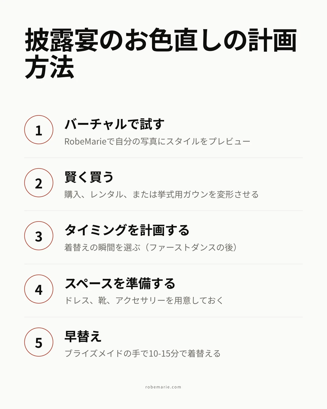 ウェディング披露宴ドレスを選び、着替えるためのステップバイステップのプロセス