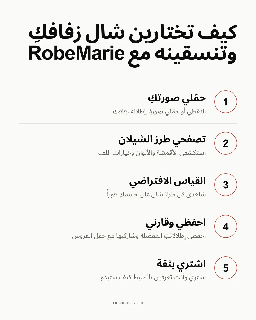 إنفوغرافيك العملية يوضح كيفية استخدام القياس الافتراضي من RobeMarie لتنسيق الشال